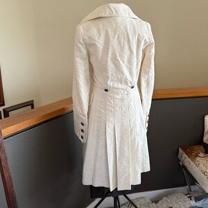 Vintage Cream Textured Long Button-Front Trench Coat